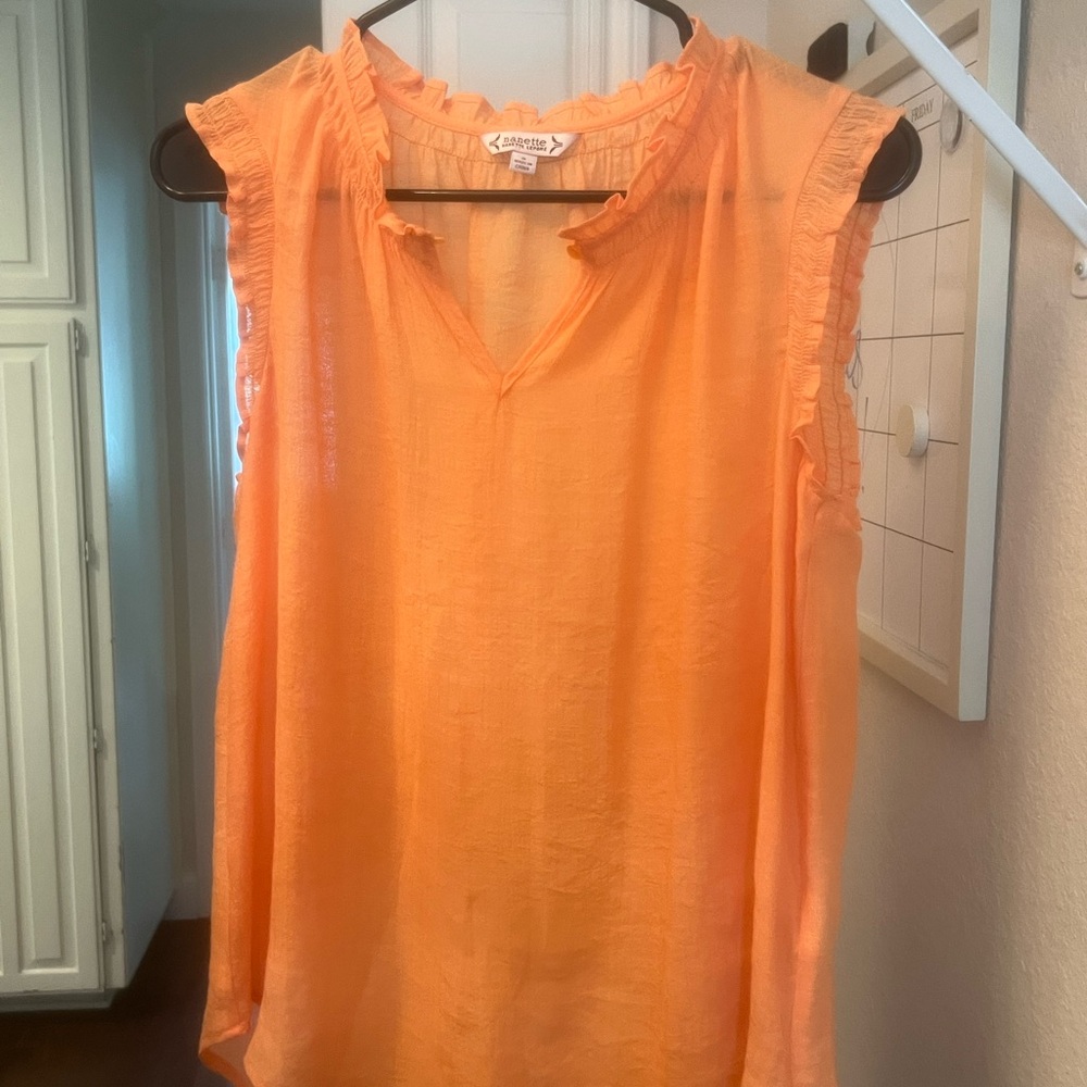 Nanette Lepore Orange Sleeveless Blouse with Mandarin Collar